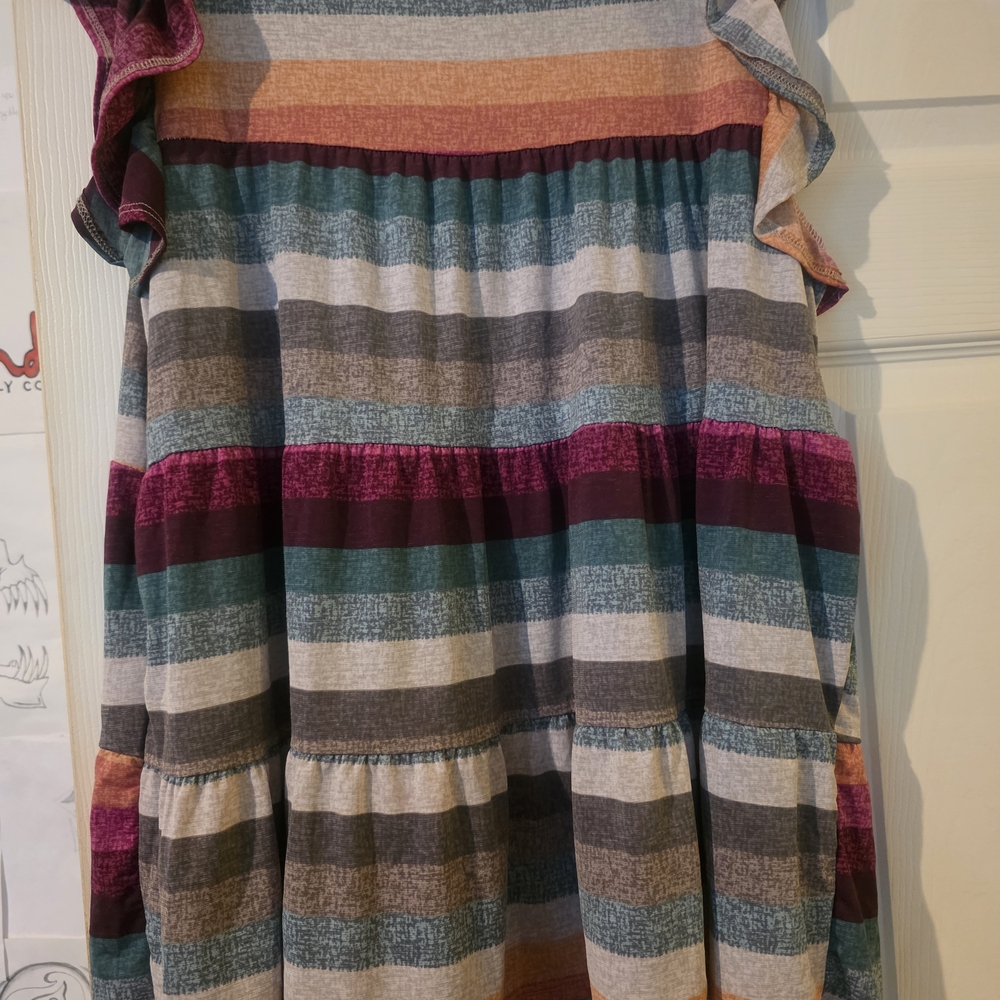 Women's Striped Ruffle Sleeve Tunic - Multicolor